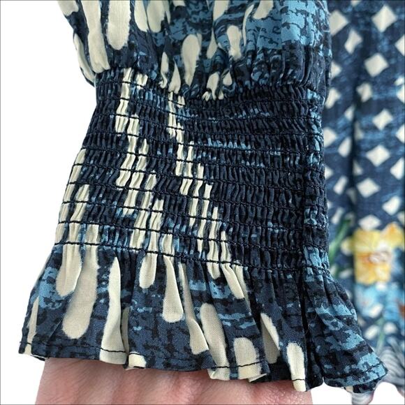 JOHNNY WAS Ciaga Mixed-Print Maxi Coverup Dress Blue Floral Geometric Size S - Picture 5 of 11
